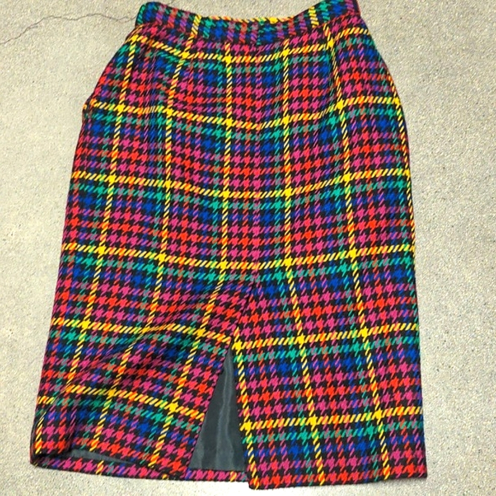 Vintage 90s JH Collectibles 2pc suit jacket & skirt bright plaid sz 8 EUC - Picture 7 of 15